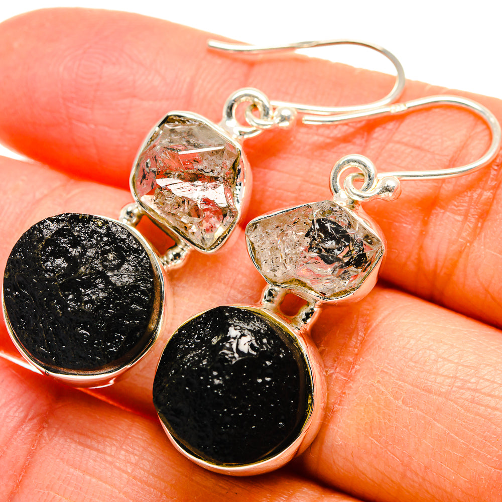 Tektite, Herkimer Diamond Earrings handcrafted by Anasilvercos - EARR424682
