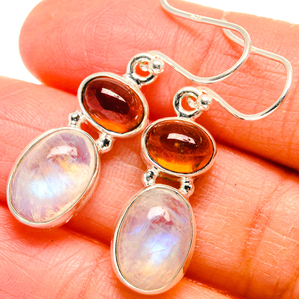 Rainbow Moonstone, Carnelian Earrings handcrafted by Anasilvercos - EARR424685