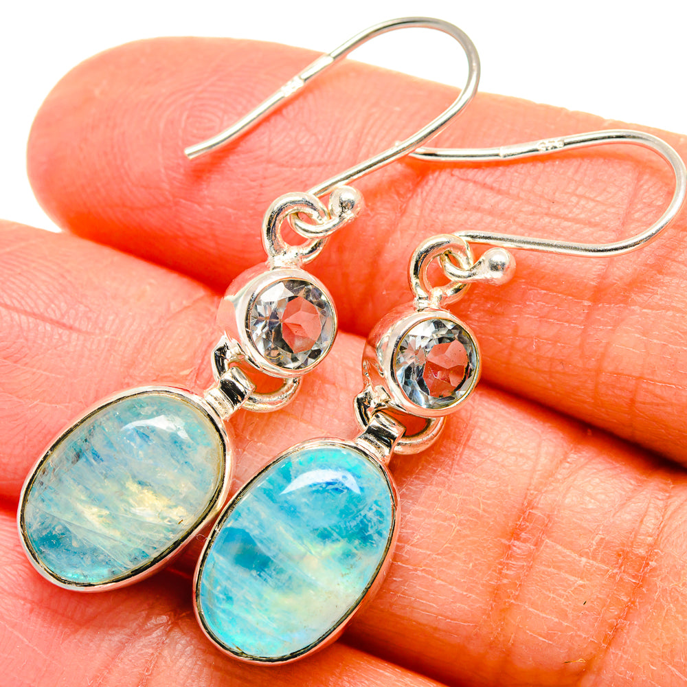 Rainbow Moonstone, Blue Topaz Earrings handcrafted by Anasilvercos - EARR424686