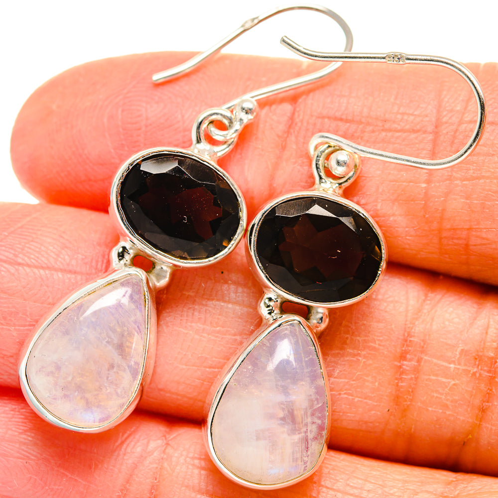 Rainbow Moonstone, Smoky Quartz Earrings handcrafted by Anasilvercos - EARR424687