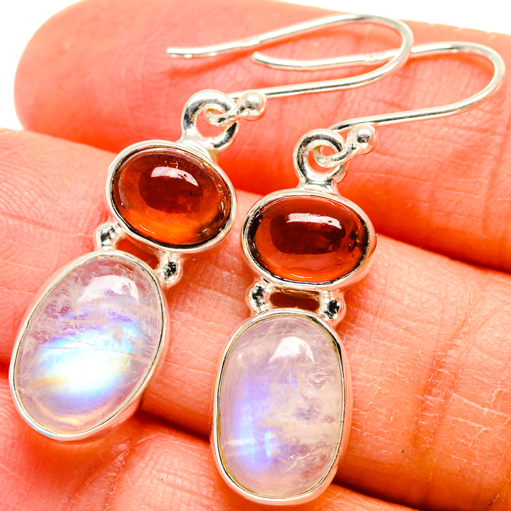 Rainbow Moonstone, Carnelian Earrings handcrafted by Anasilvercos - EARR424688