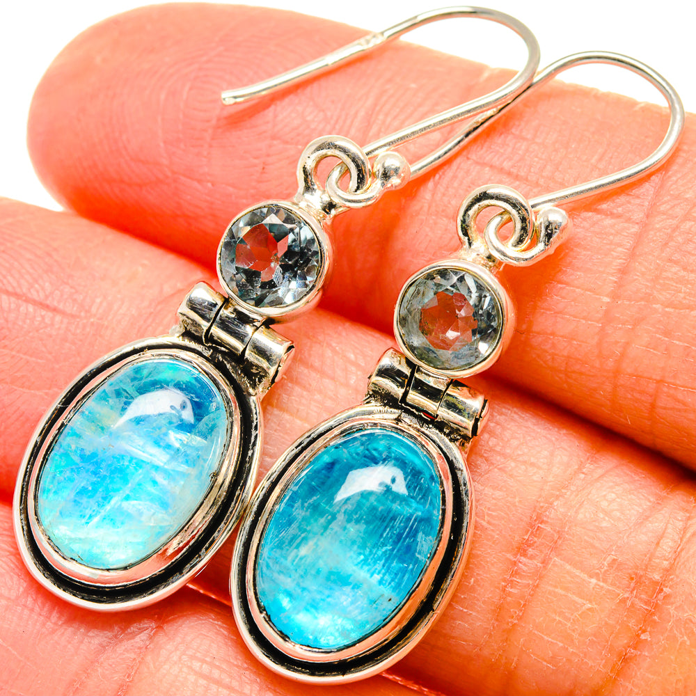 Rainbow Moonstone, Blue Topaz Earrings handcrafted by Anasilvercos - EARR424690