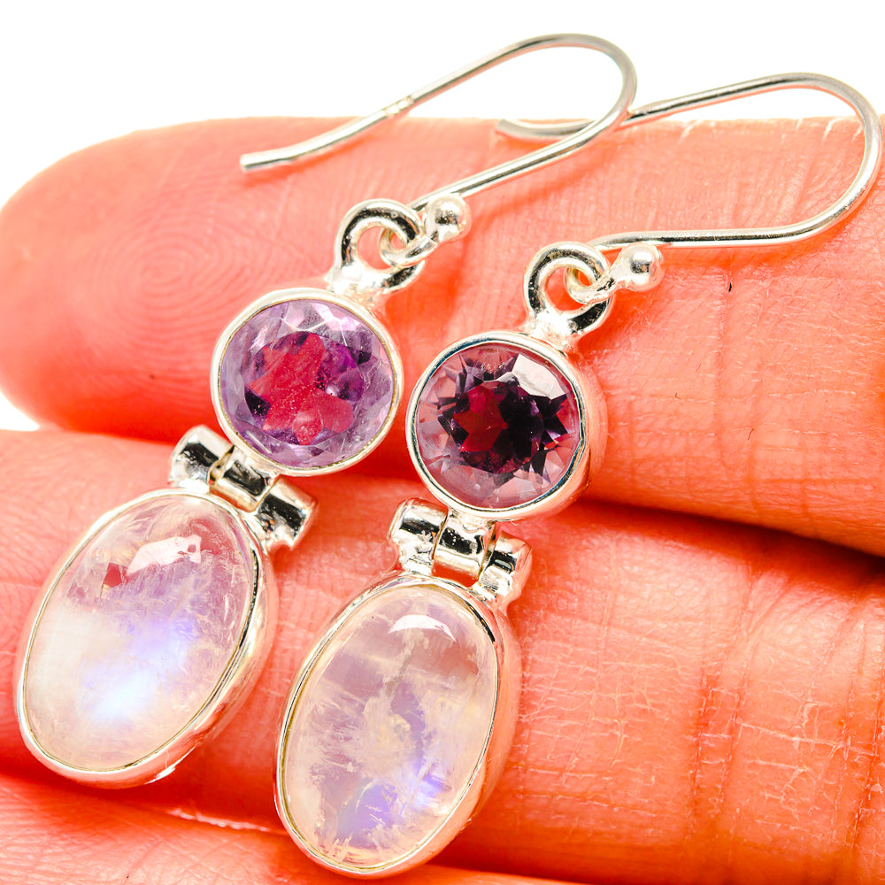 Rainbow Moonstone, Amethyst Earrings handcrafted by Anasilvercos - EARR424693