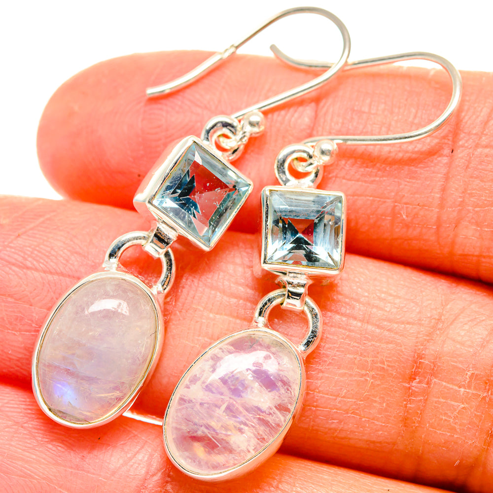 Rainbow Moonstone, Blue Topaz Earrings handcrafted by Anasilvercos - EARR424695