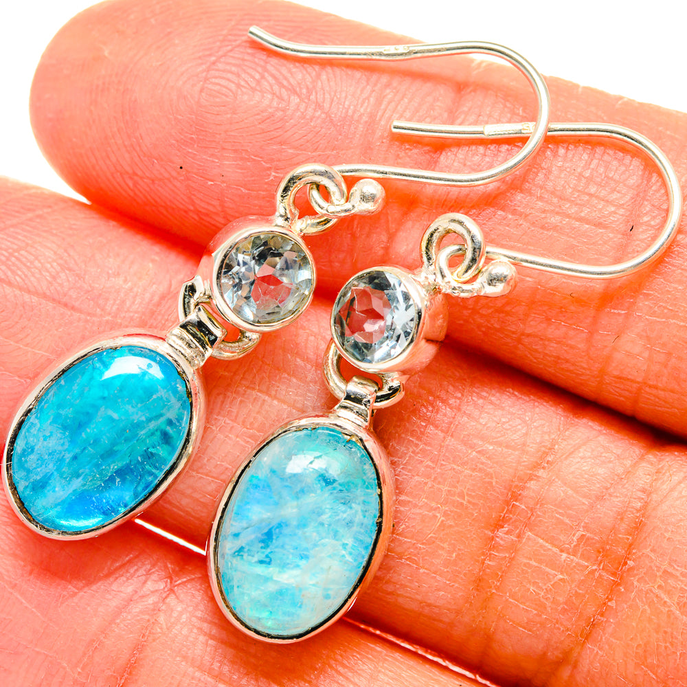 Rainbow Moonstone, Blue Topaz Earrings handcrafted by Anasilvercos - EARR424697