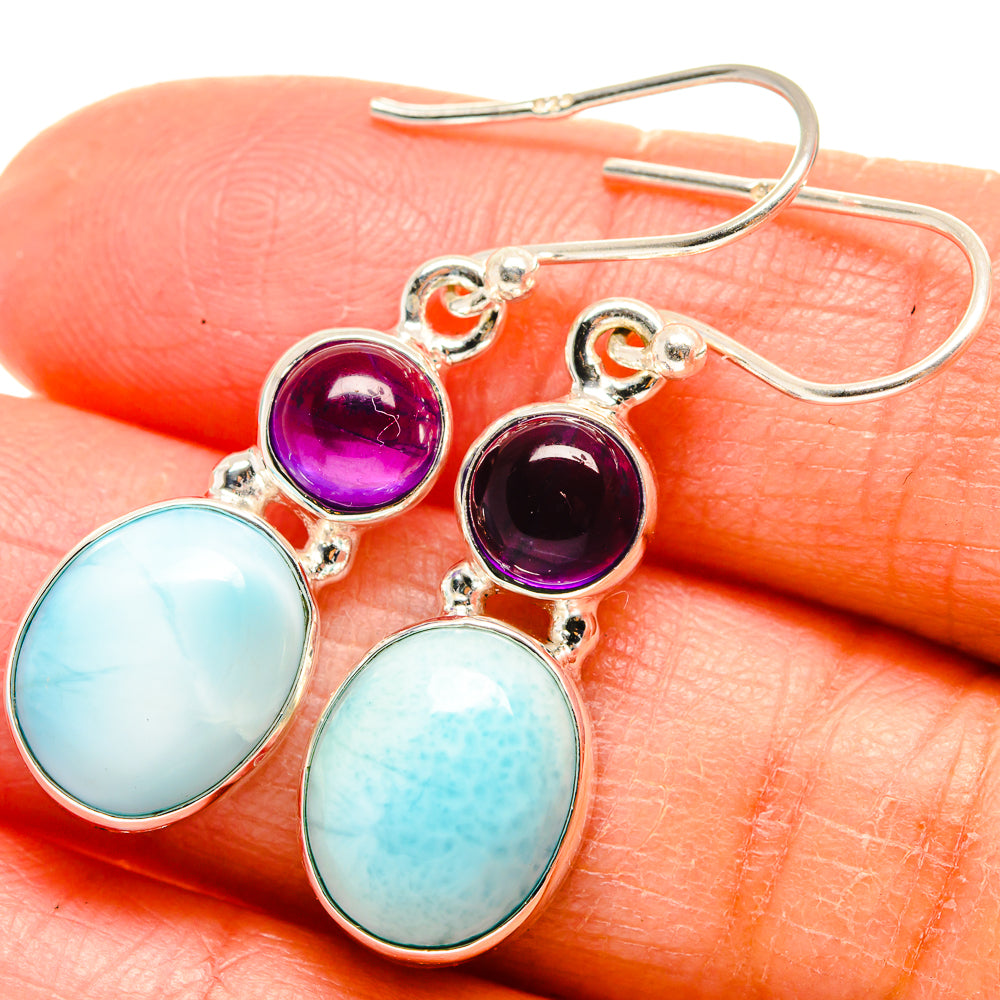 Larimar, Amethyst Earrings handcrafted by Anasilvercos - EARR424698