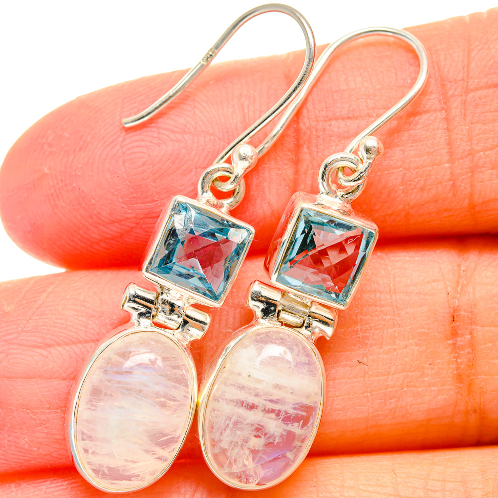 Rainbow Moonstone, Blue Topaz Earrings handcrafted by Anasilvercos - EARR424701