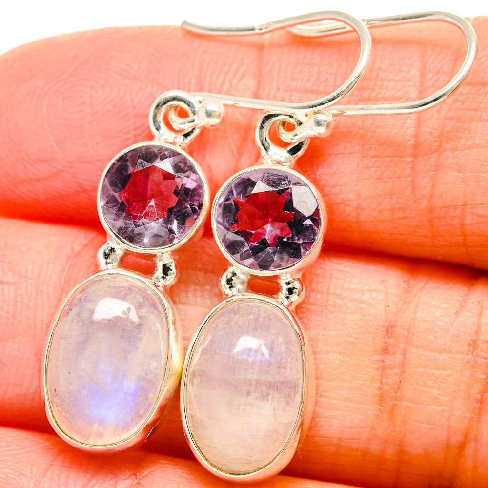 Rainbow Moonstone, Amethyst Earrings handcrafted by Anasilvercos - EARR424707