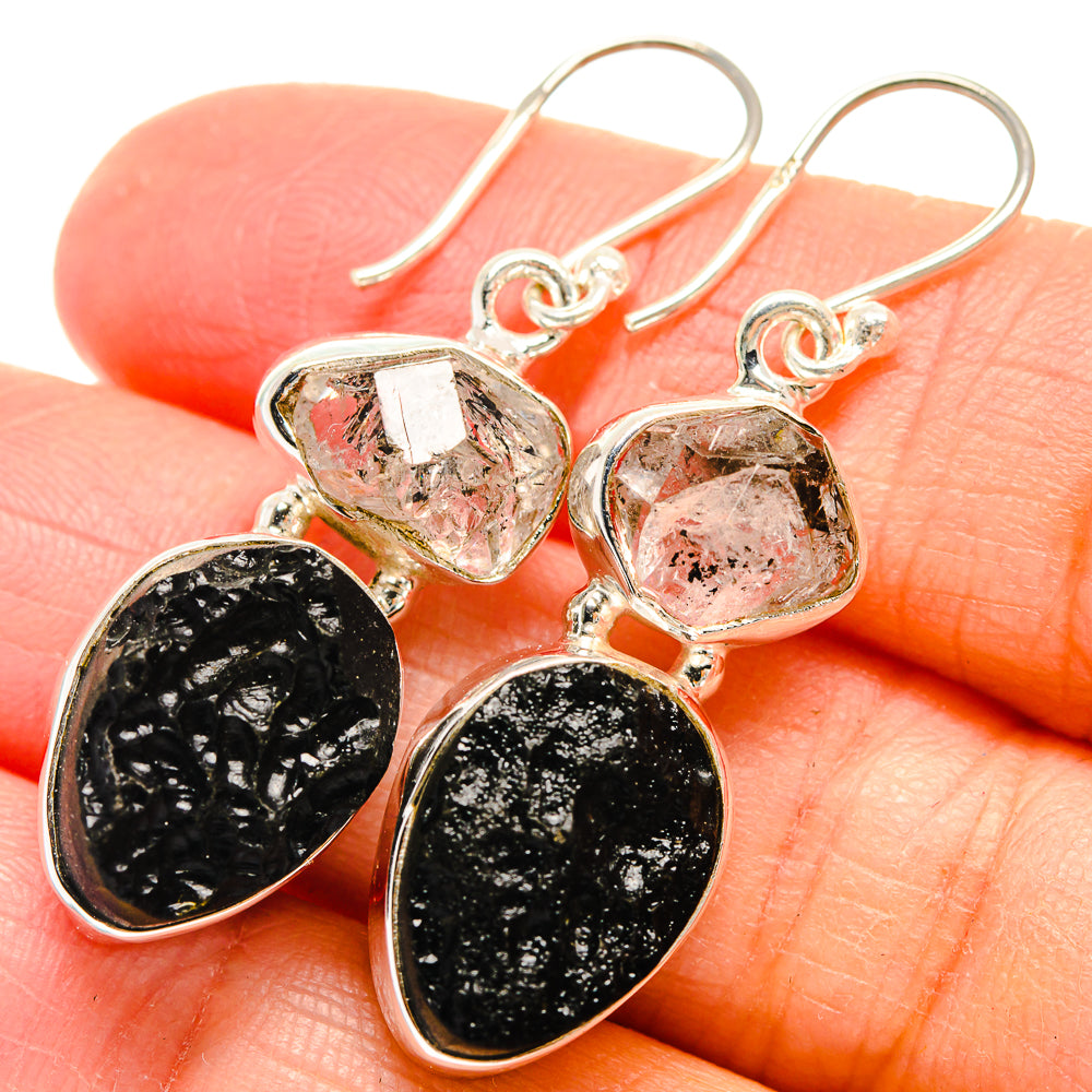 Tektite, Herkimer Diamond Earrings handcrafted by Anasilvercos - EARR424708