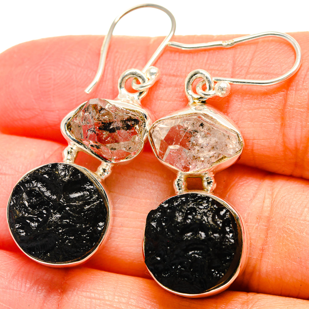 Tektite, Herkimer Diamond Earrings handcrafted by Anasilvercos - EARR424710