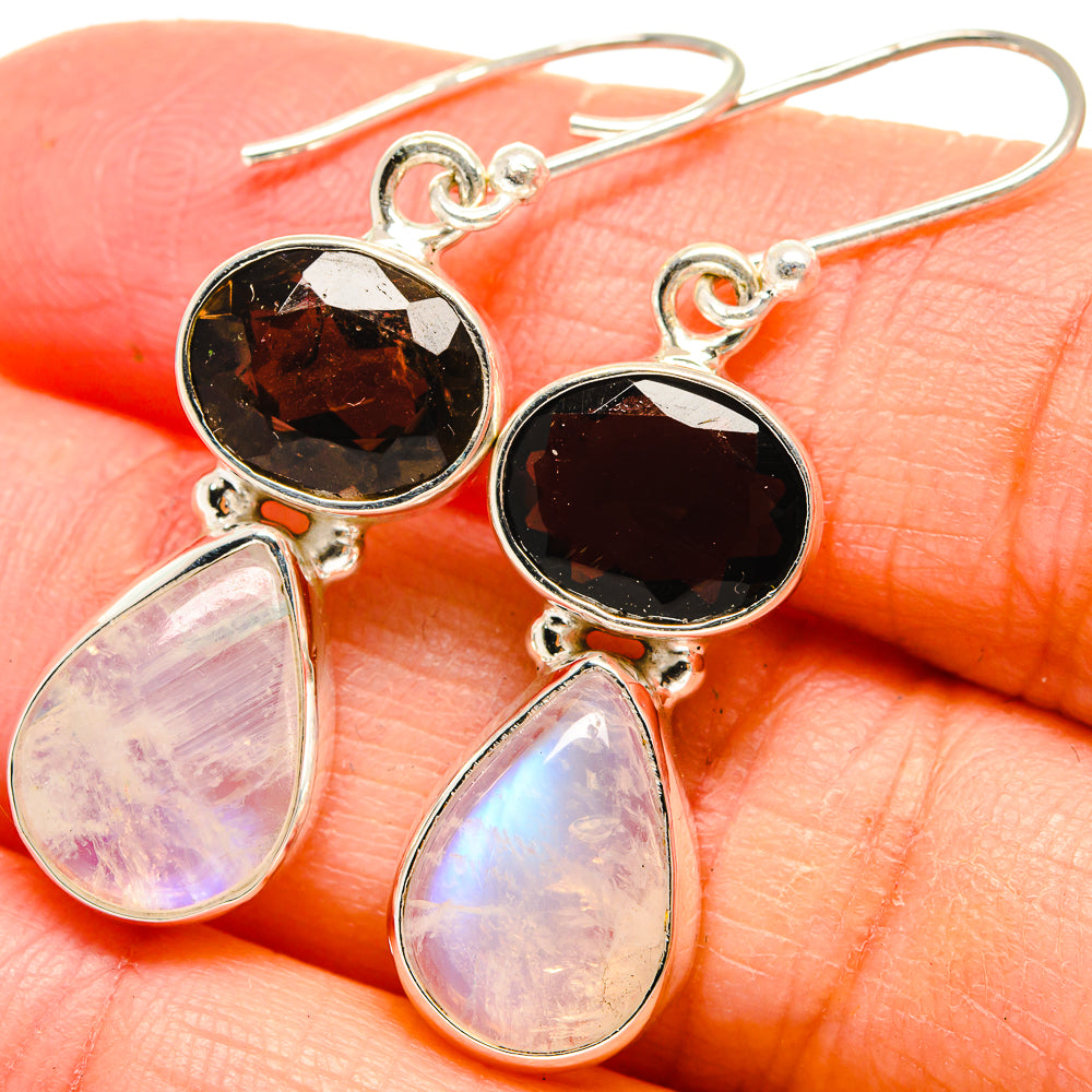 Rainbow Moonstone, Smoky Quartz Earrings handcrafted by Anasilvercos - EARR424712
