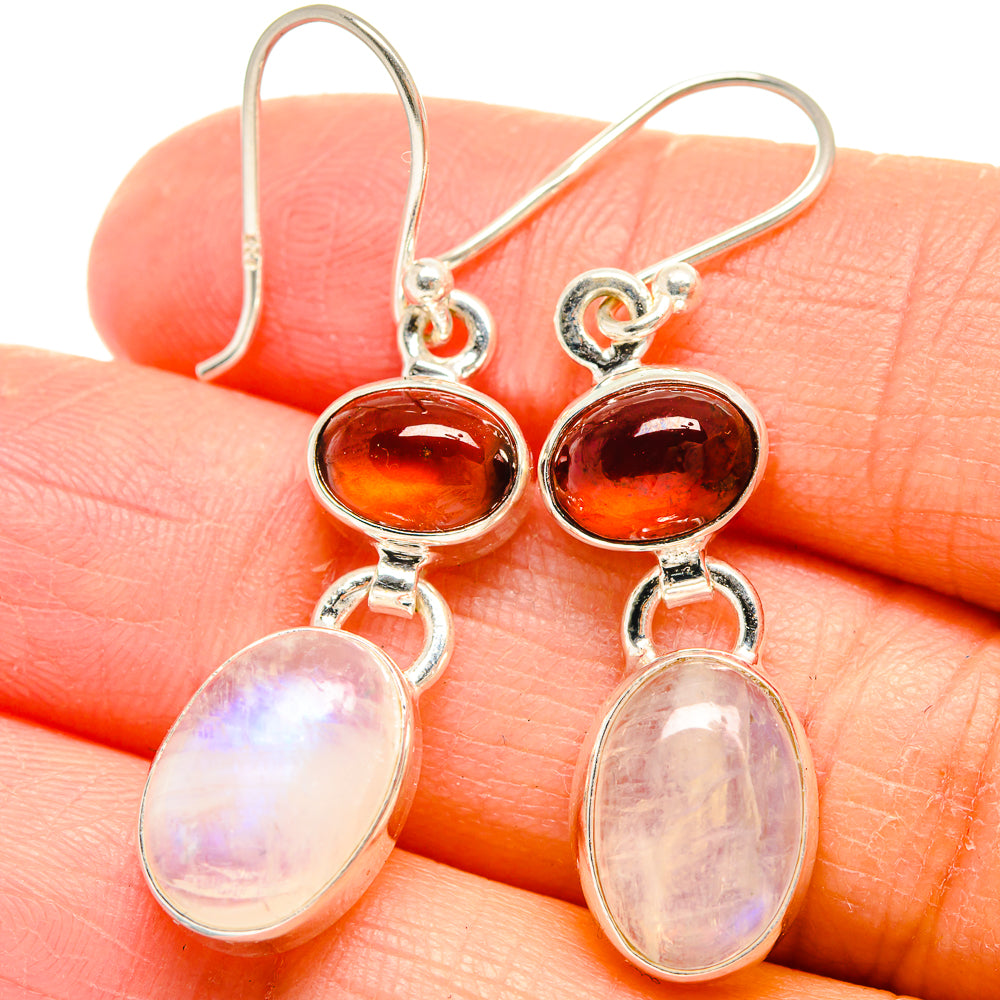 Rainbow Moonstone, Carnelian Earrings handcrafted by Anasilvercos - EARR424713