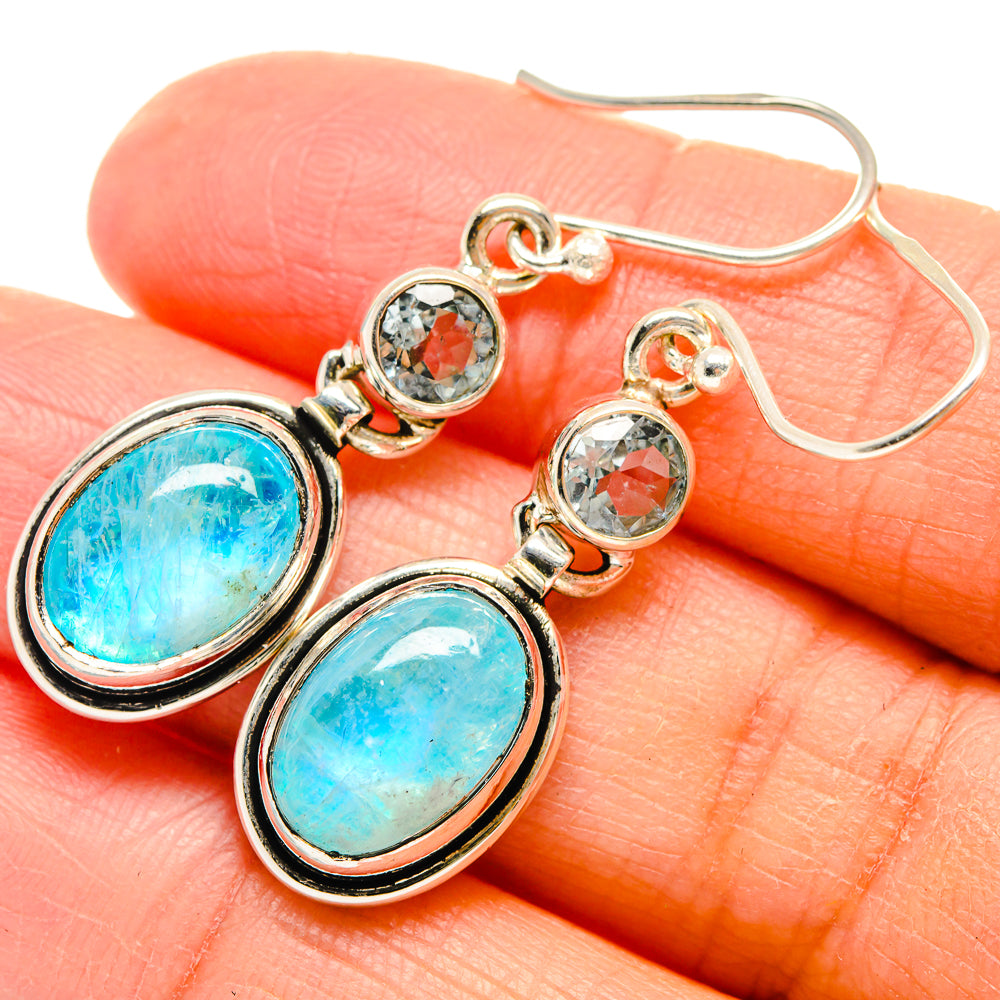 Rainbow Moonstone, Blue Topaz Earrings handcrafted by Anasilvercos - EARR424715
