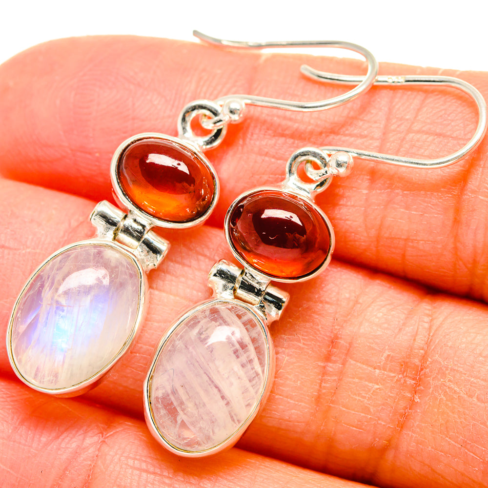 Rainbow Moonstone, Carnelian Earrings handcrafted by Anasilvercos - EARR424716