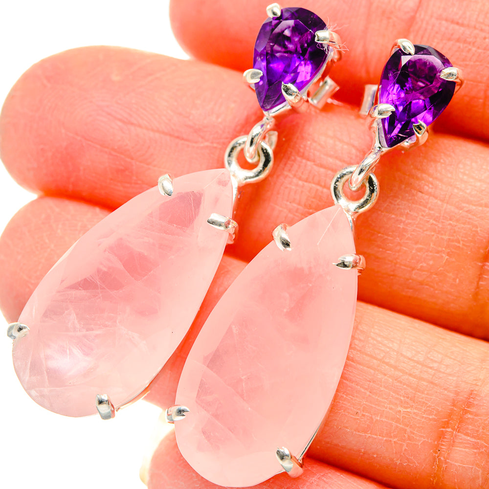 Rose Quartz, Amethyst Earrings handcrafted by Anasilvercos - EARR424718