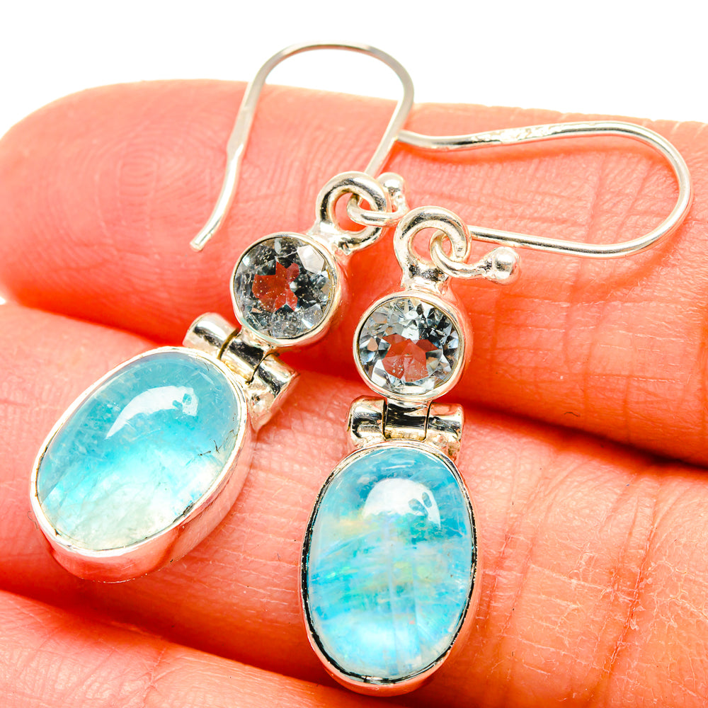 Rainbow Moonstone, Blue Topaz Earrings handcrafted by Anasilvercos - EARR424719