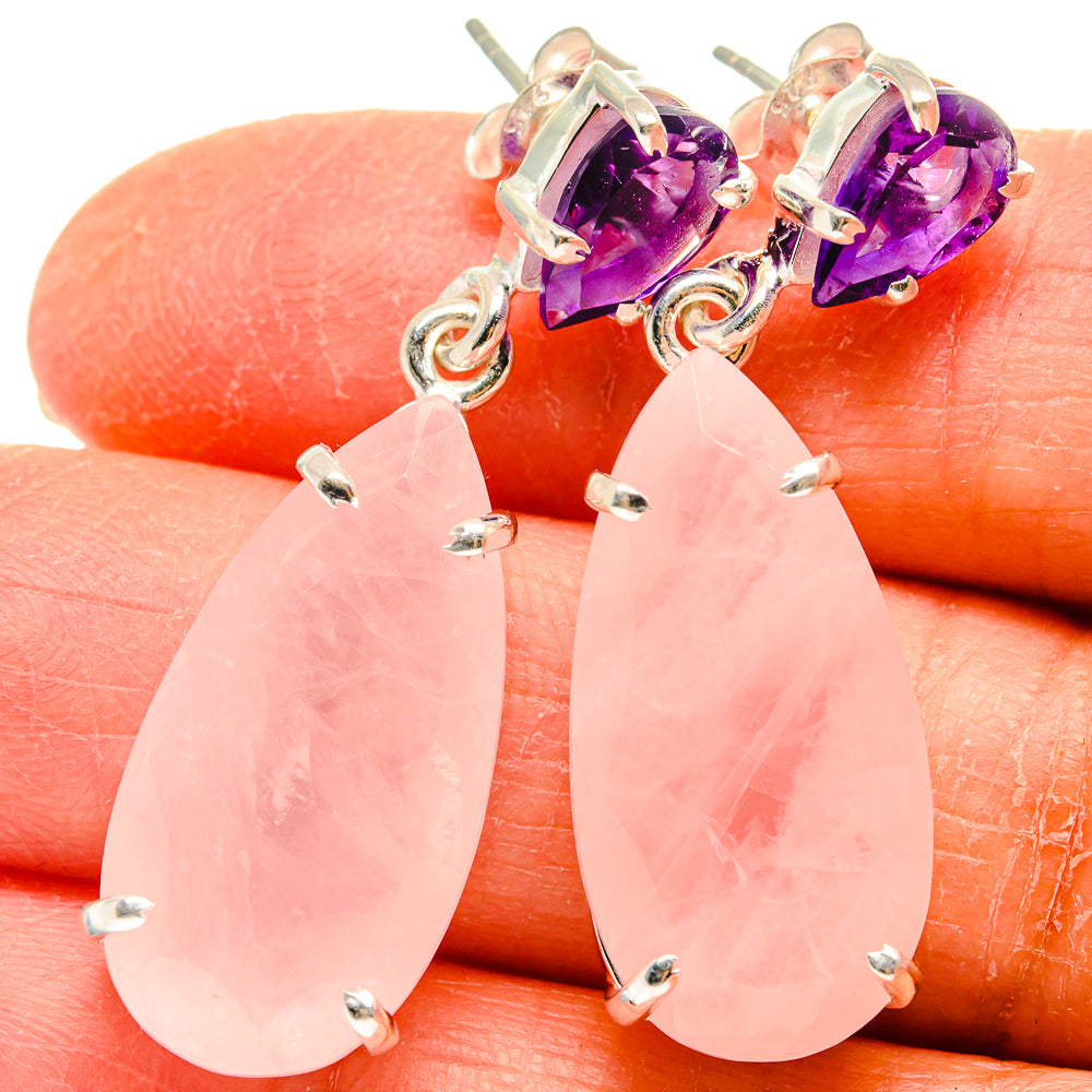 Rose Quartz Earrings handcrafted by Anasilvercos - EARR424755