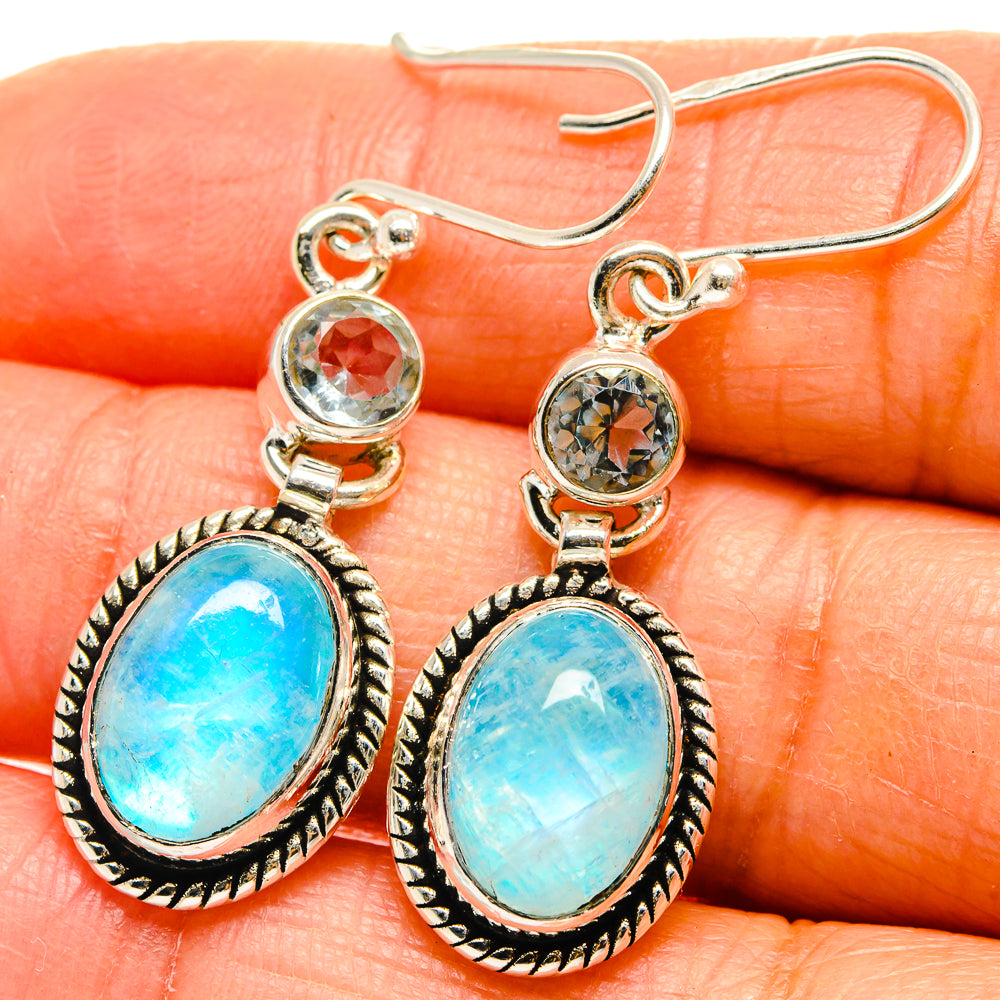 Rainbow Moonstone Earrings handcrafted by Anasilvercos - EARR424955
