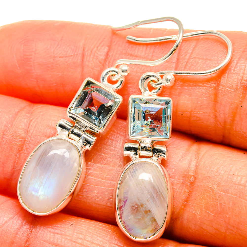 Rainbow Moonstone Earrings handcrafted by Anasilvercos - EARR425113