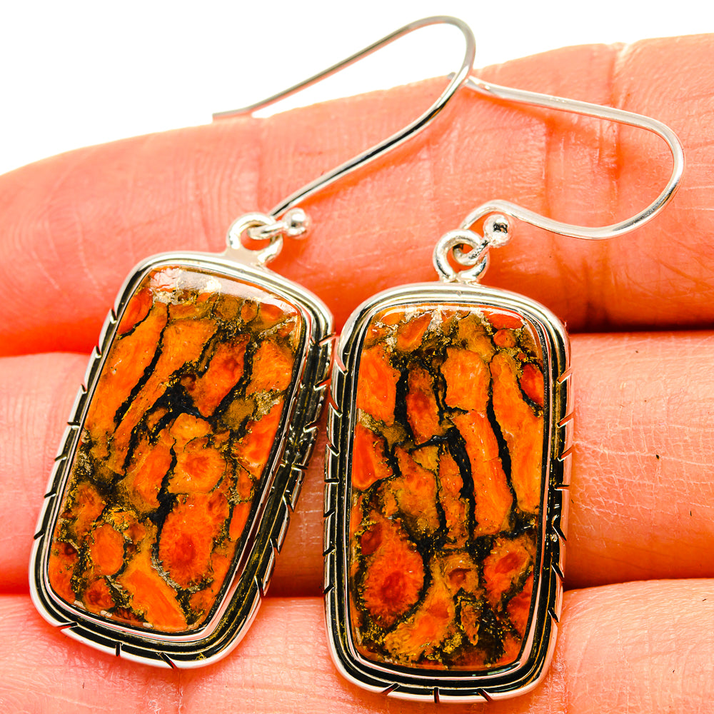 Orange Copper Composite Turquoise Earrings handcrafted by Anasilvercos - EARR425206