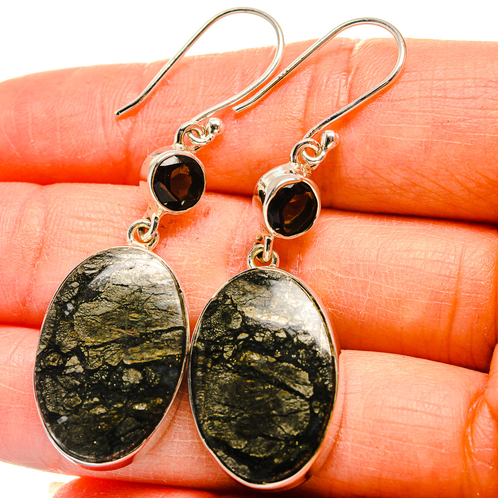 Pyrite In Black Onyx Earrings handcrafted by Anasilvercos - EARR425216