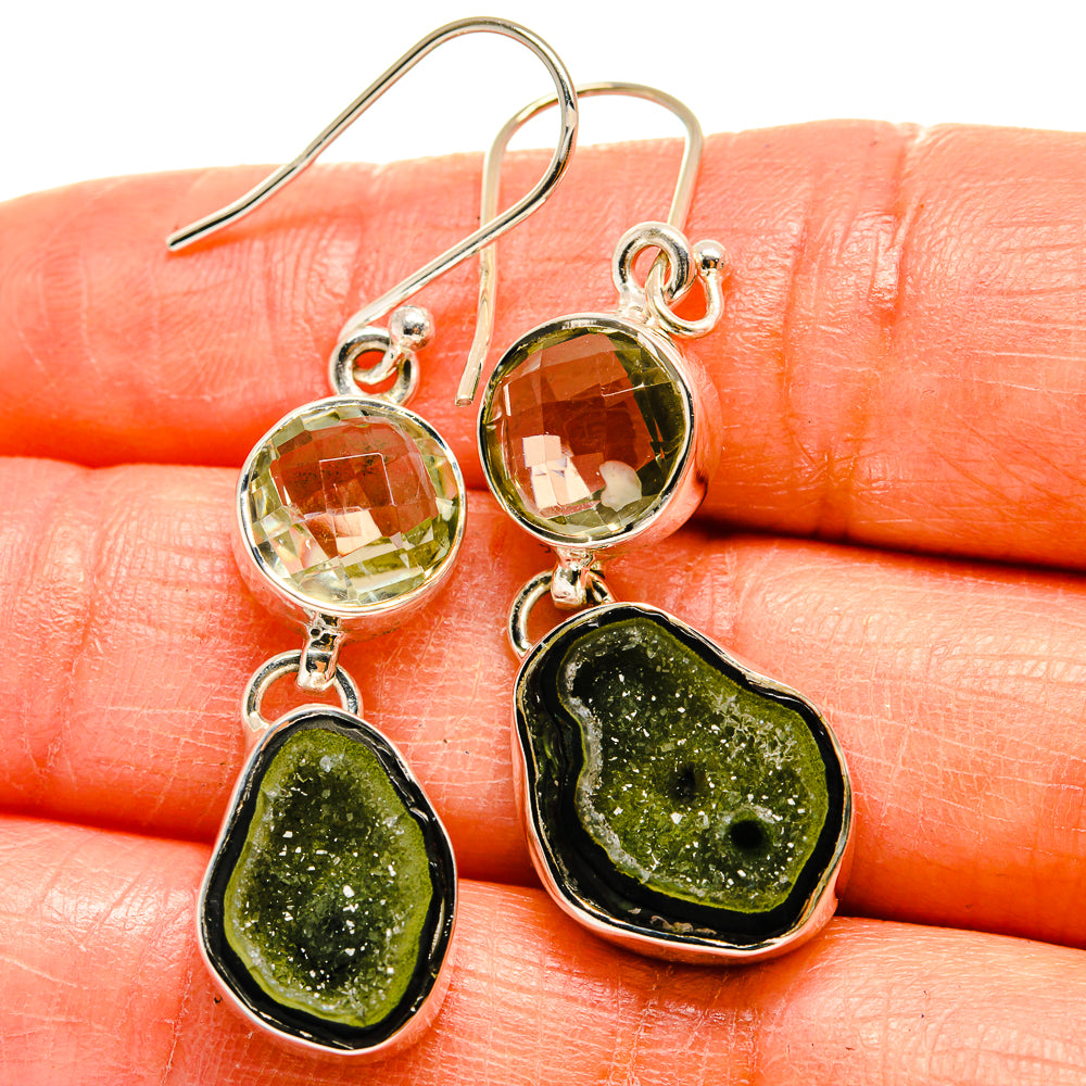 Green Geode Slice Earrings handcrafted by Anasilvercos - EARR425228