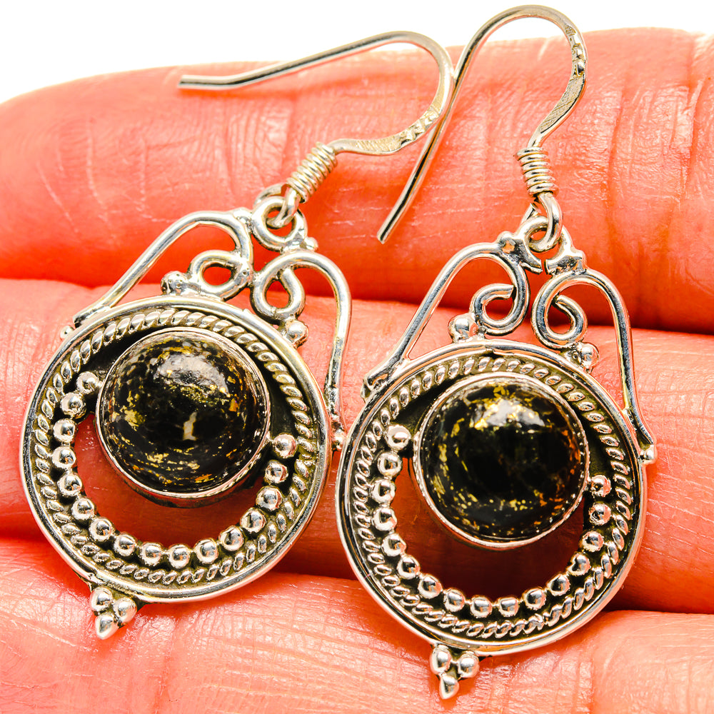Pyrite In Black Onyx Earrings handcrafted by Anasilvercos - EARR425252
