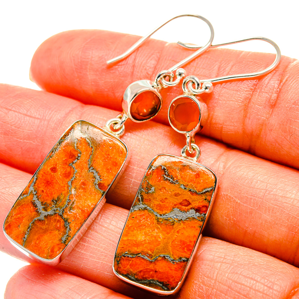 Orange Copper Composite Turquoise Earrings handcrafted by Anasilvercos - EARR425282