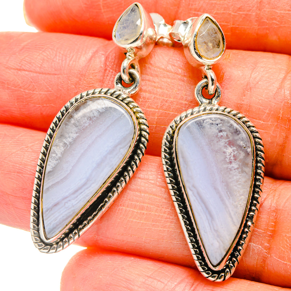 Blue Lace Agate Earrings handcrafted by Anasilvercos - EARR425292
