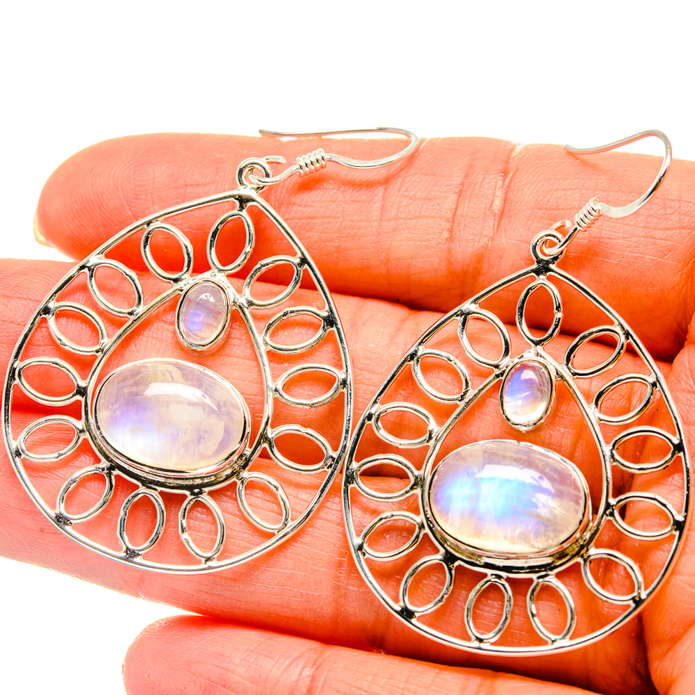 Rainbow Moonstone Earrings handcrafted by Anasilvercos - EARR425314