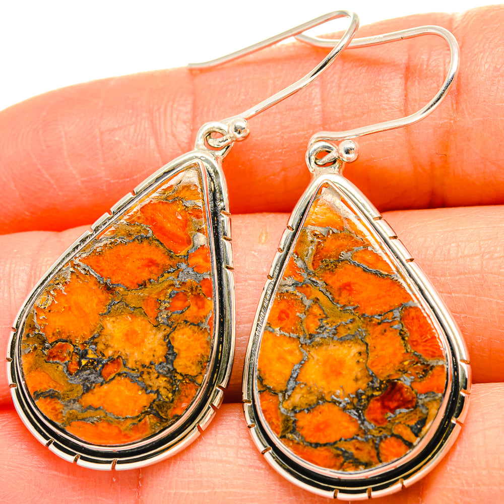 Orange Copper Composite Turquoise Earrings handcrafted by Anasilvercos - EARR425394