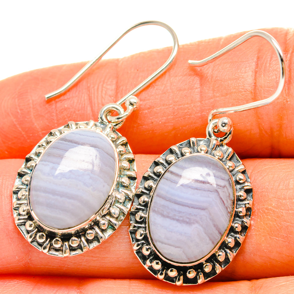 Blue Lace Agate Earrings handcrafted by Anasilvercos - EARR425421