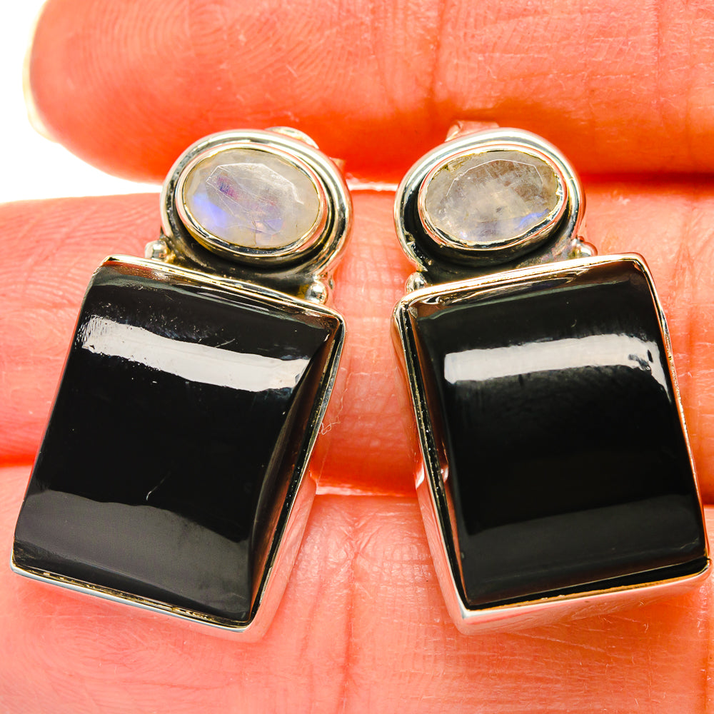 Black Onyx, Rainbow Moonstone Earrings handcrafted by Anasilvercos - EARR425442