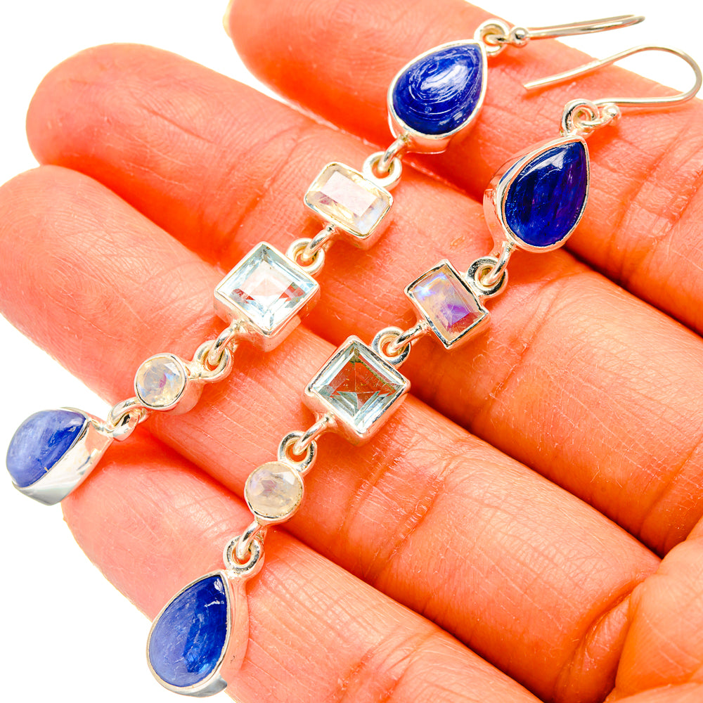 Kyanite, Rainbow Moonstone, Blue Topaz Earrings handcrafted by Anasilvercos - EARR425448