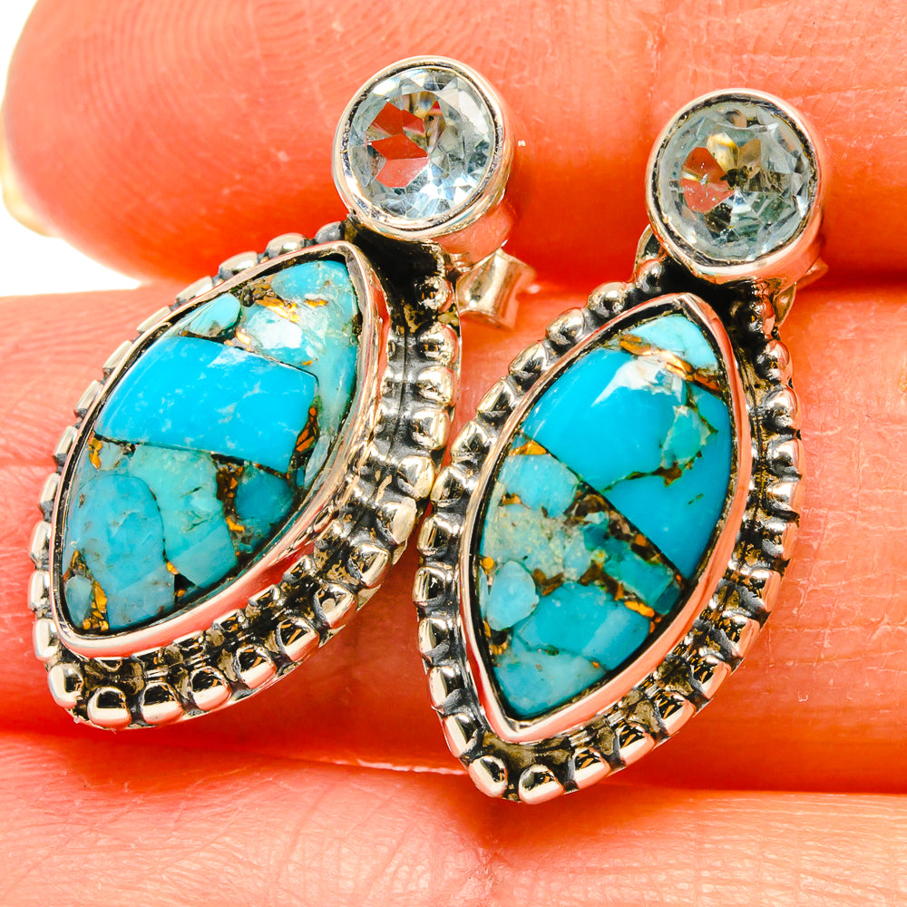 Blue Copper Composite Turquoise, Blue Topaz Earrings handcrafted by Anasilvercos - EARR425457