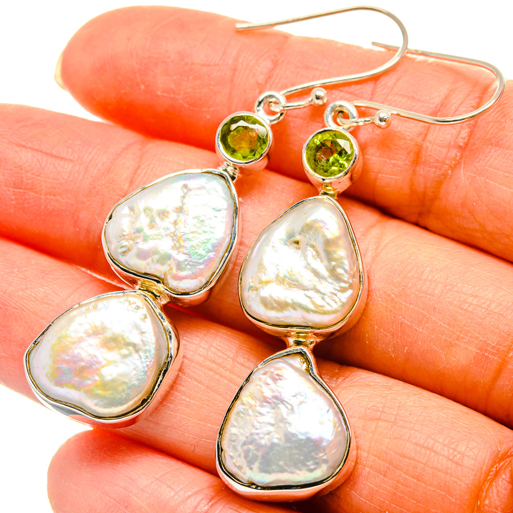Mother Of Pearl, Peridot Earrings handcrafted by Anasilvercos - EARR425459