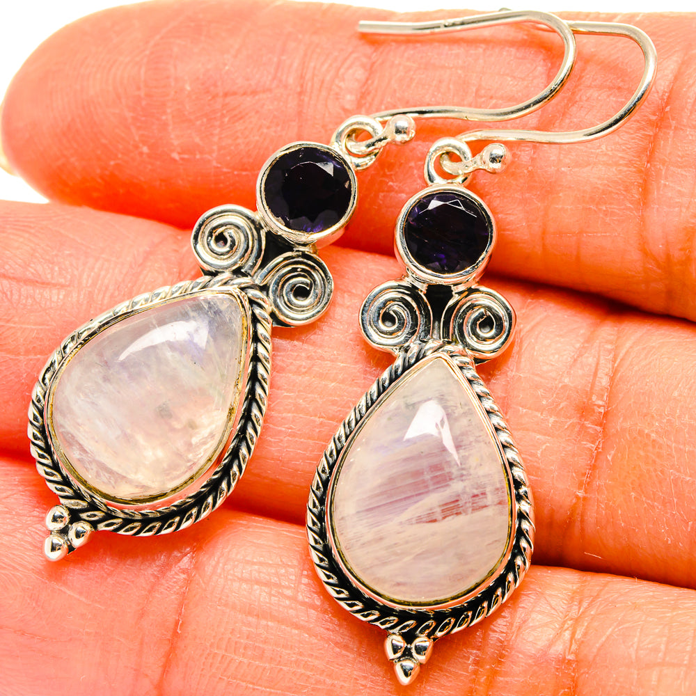 Rainbow Moonstone, Tanzanite Earrings handcrafted by Anasilvercos - EARR425469