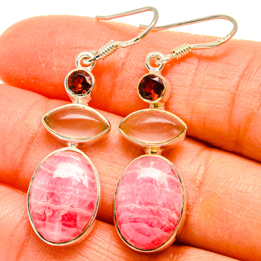 Rhodochrosite, Rose Quartz, Garnet Earrings handcrafted by Anasilvercos - EARR425473