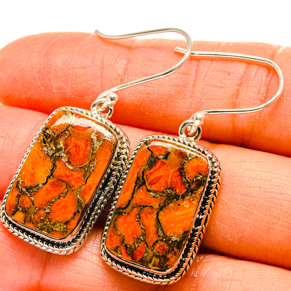 Orange Copper Composite Turquoise Earrings handcrafted by Anasilvercos - EARR425475