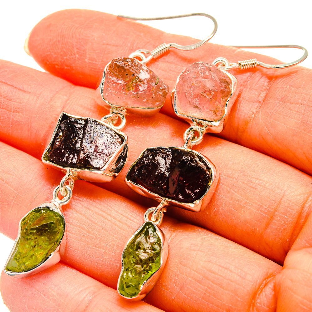 Garnet, Rose Quartz, Peridot Earrings handcrafted by Anasilvercos - EARR425485