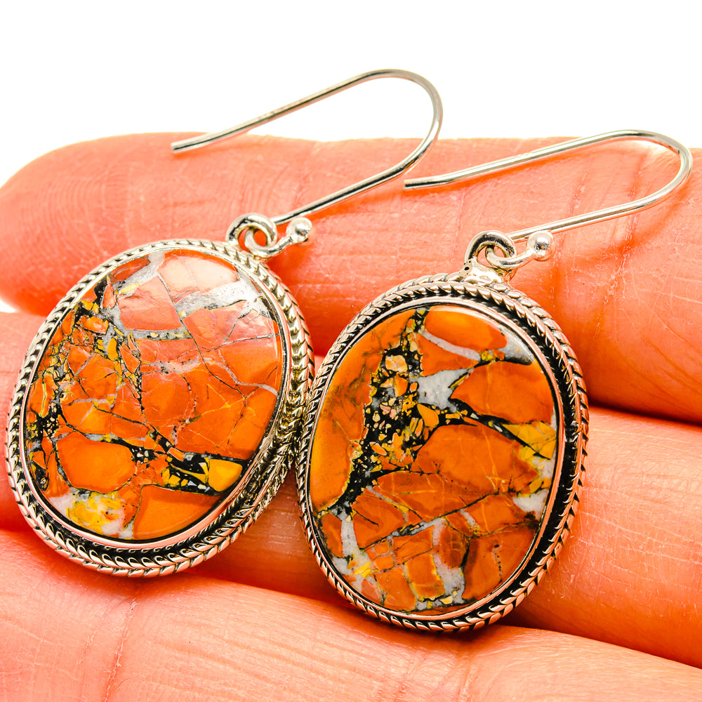 Orange Copper Composite Turquoise Earrings handcrafted by Anasilvercos - EARR425487