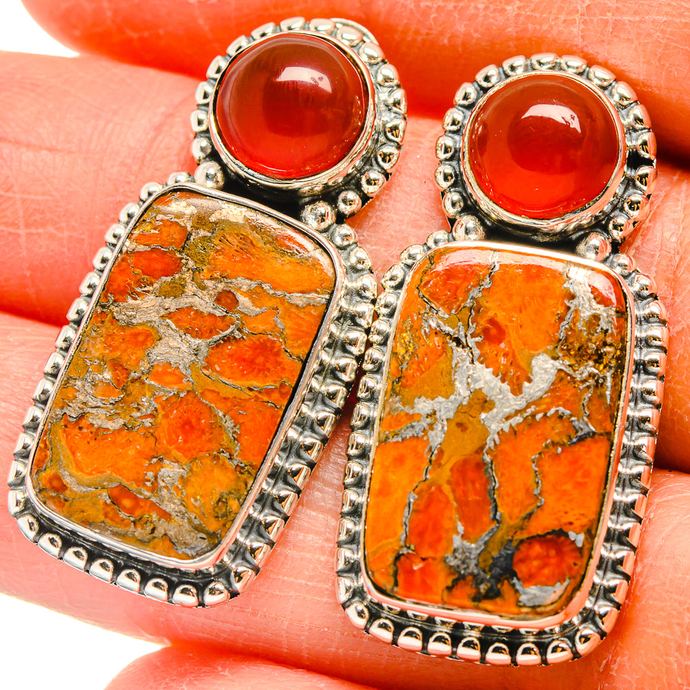 Orange Copper Composite Turquoise Earrings handcrafted by Anasilvercos - EARR425514