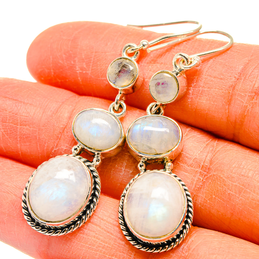 Rainbow Moonstone Earrings handcrafted by Anasilvercos - EARR425522
