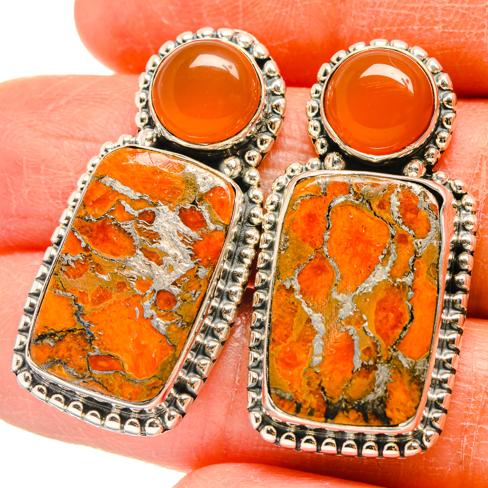Orange Copper Composite Turquoise Earrings handcrafted by Anasilvercos - EARR425528