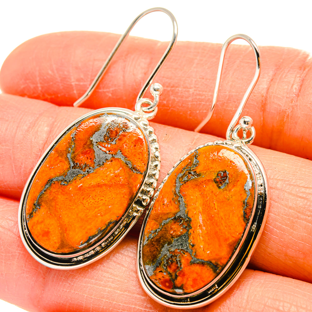 Orange Copper Composite Turquoise Earrings handcrafted by Anasilvercos - EARR425534