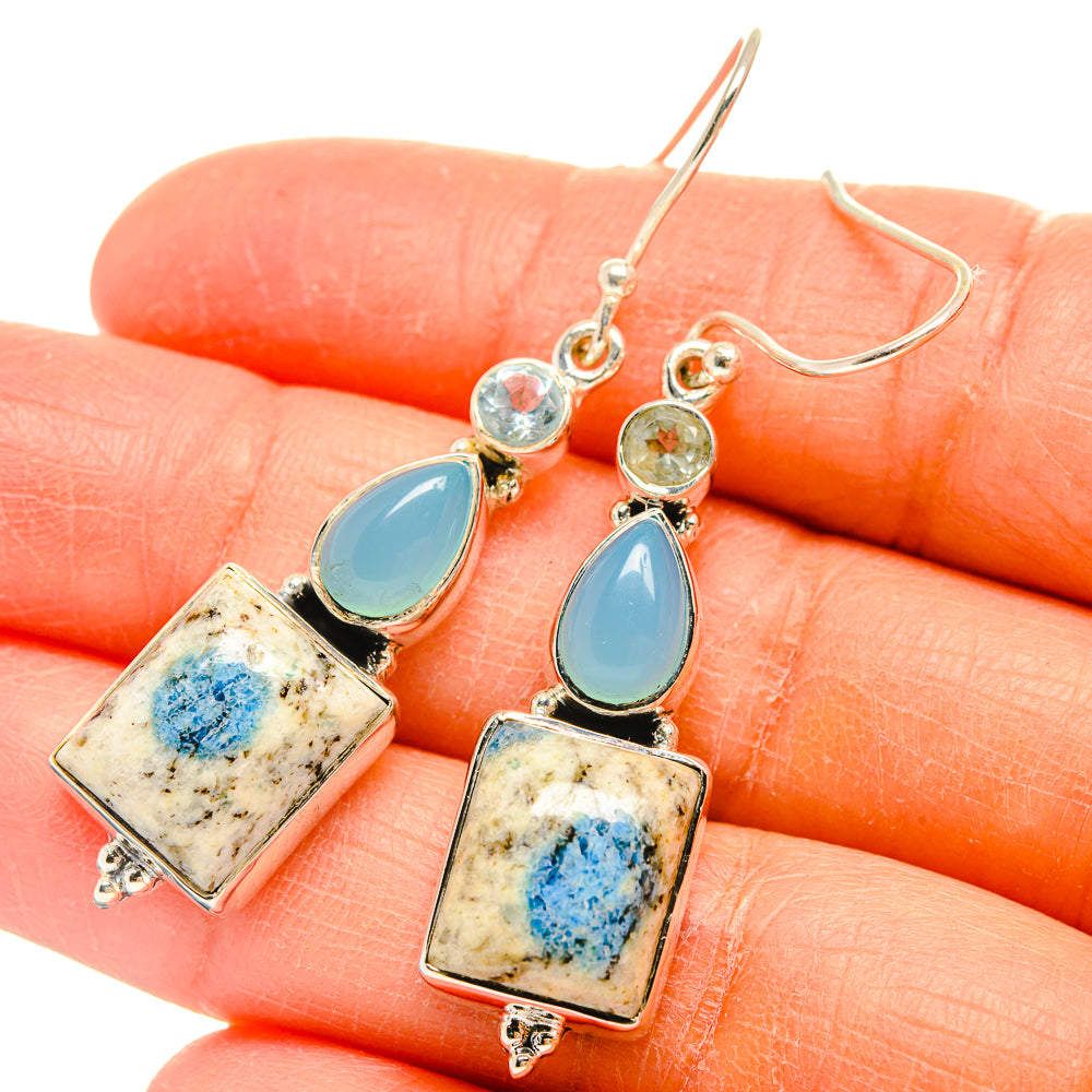K2 Blue Azurite Earrings handcrafted by Anasilvercos - EARR425555