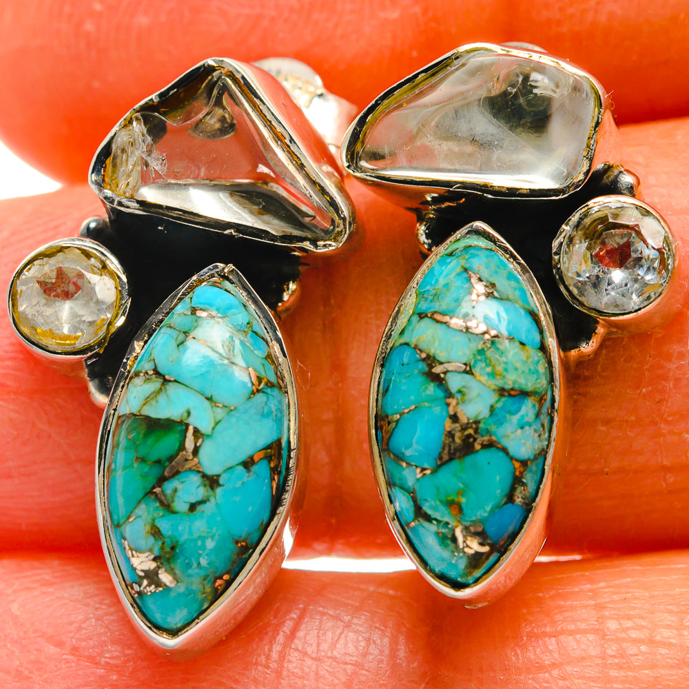 Blue Copper Composite Turquoise Earrings handcrafted by Anasilvercos - EARR425608