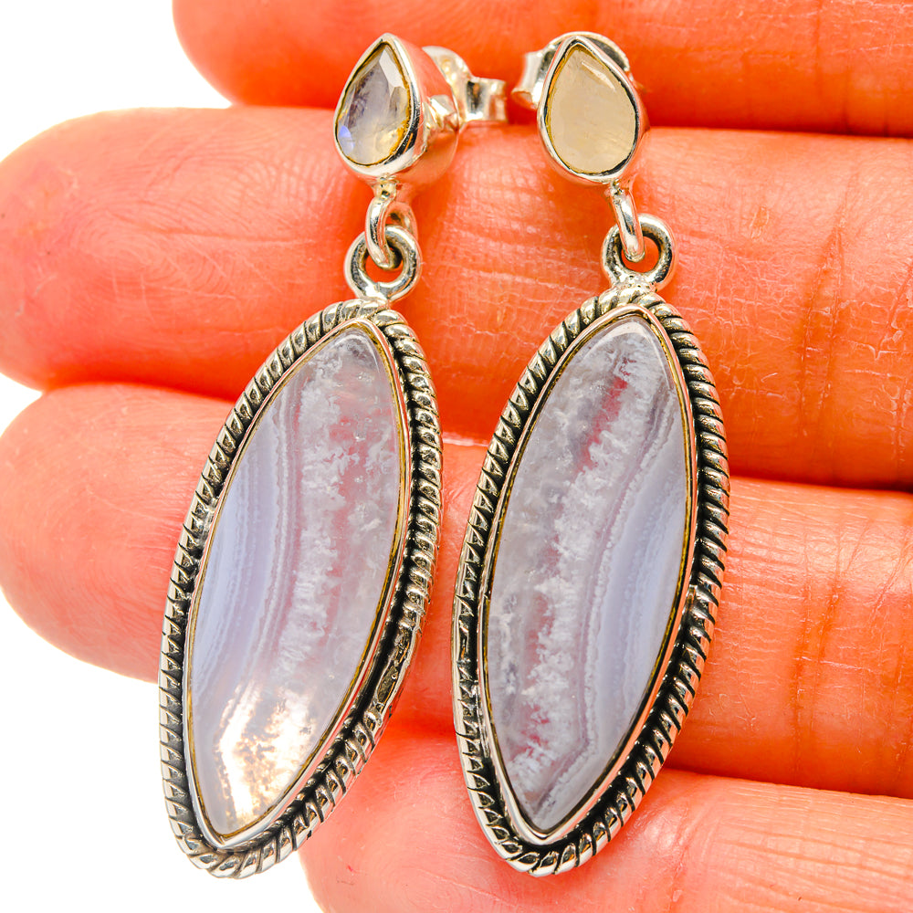 Blue Lace Agate Earrings handcrafted by Anasilvercos - EARR425633