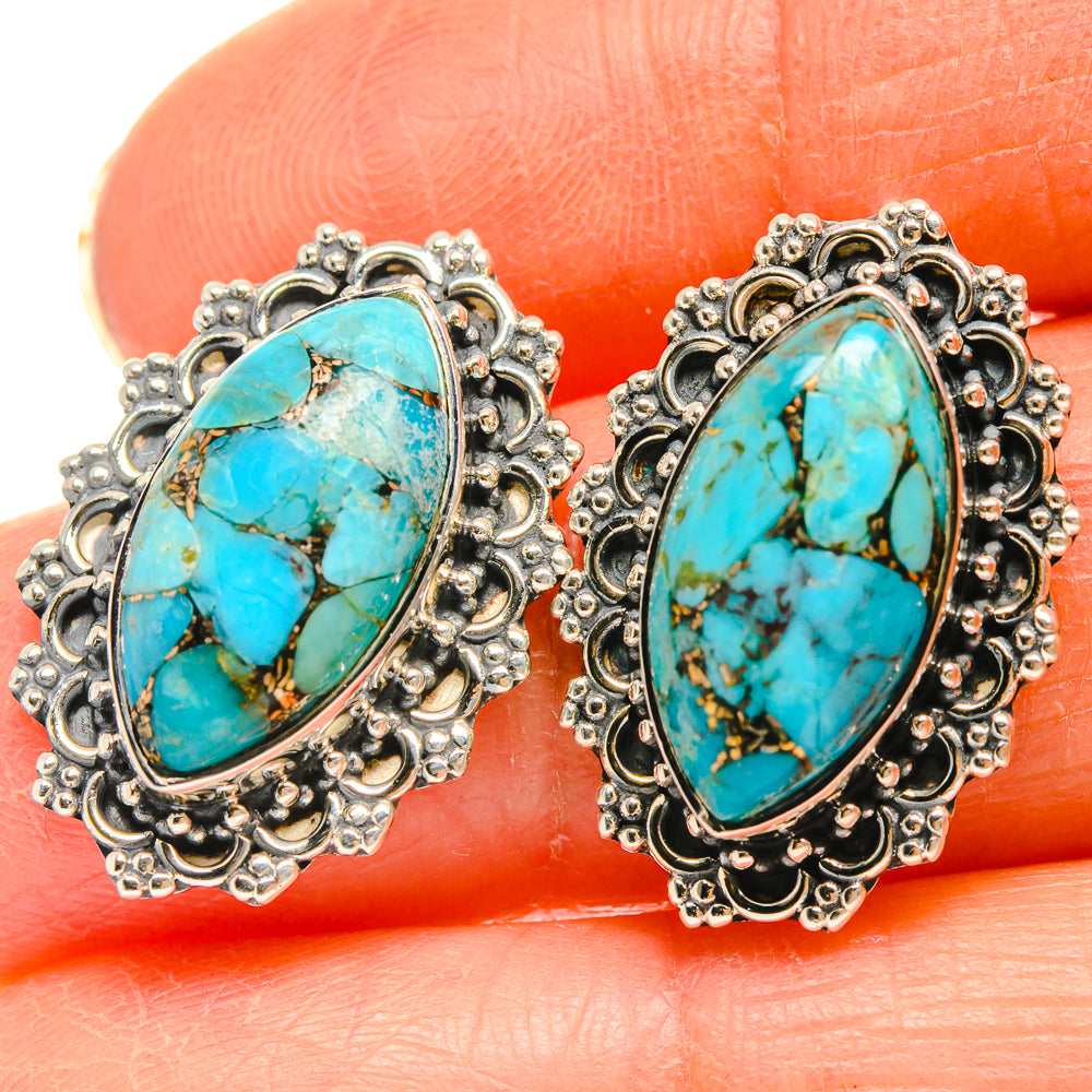 Blue Copper Composite Turquoise Earrings handcrafted by Anasilvercos - EARR425753
