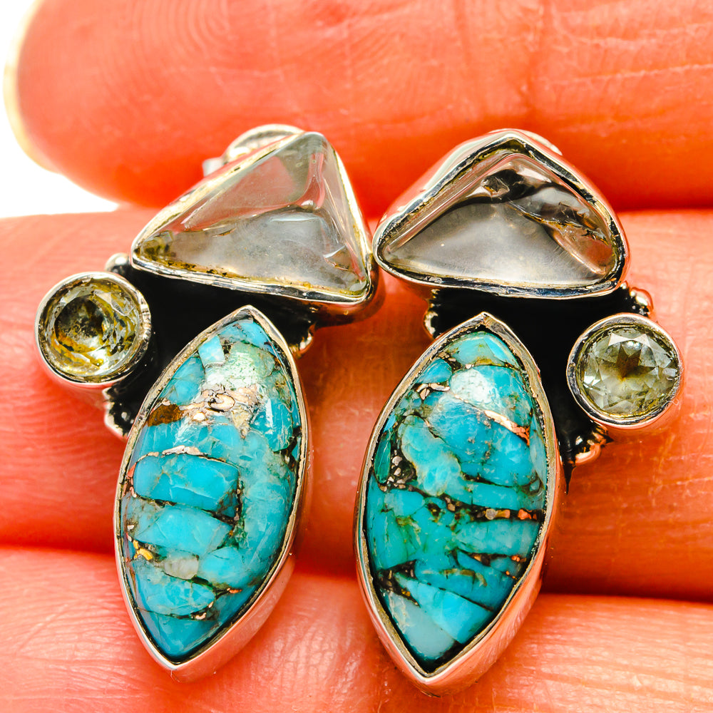 Blue Copper Composite Turquoise Earrings handcrafted by Anasilvercos - EARR425822